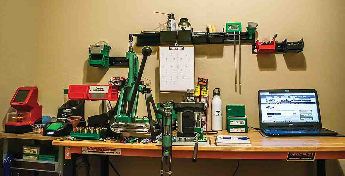 This setup is extremely efficient and versatile despite the limited space on the bench and it offers enough room to perform just about any task a savvy handloader may wish. Swapping tools from the bench to storage frees up enough room to do everything from bullet casting to handloading bulk ammunition for a match.